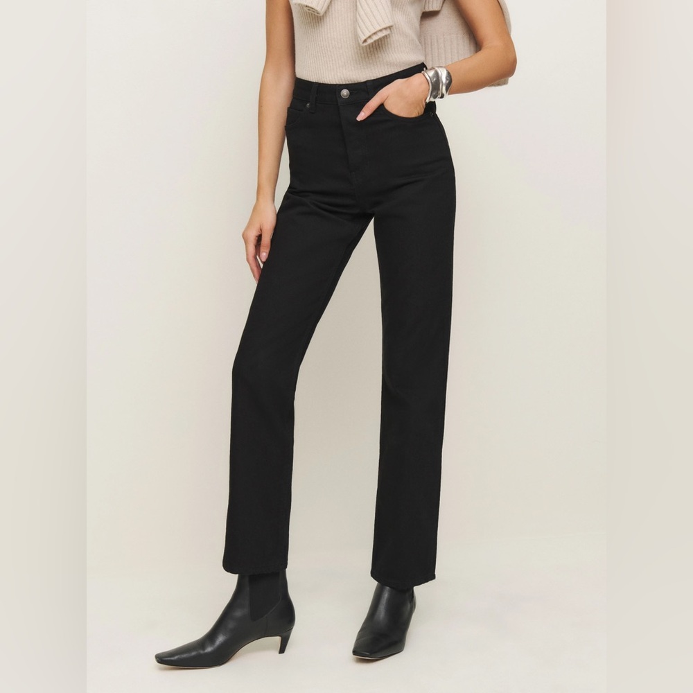 Reformation Cynthia High Rise Straight Jeans in Black